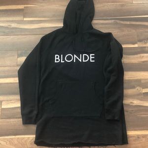 Blonde raw edge tunic length hoodie